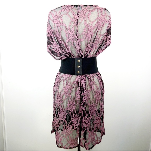 Bar III Pink & Black Summer Floral Lace Swimsuit Coverup Dress | Size L - Picture 6 of 6